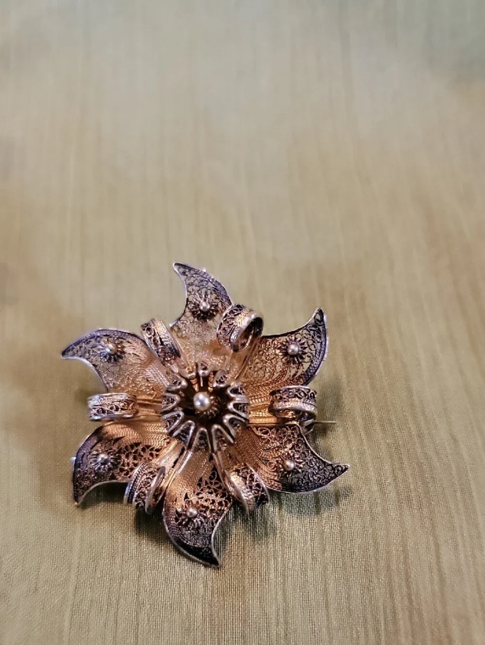 Vintage Sterling Silver Gold Accent Tone Flower Brooch